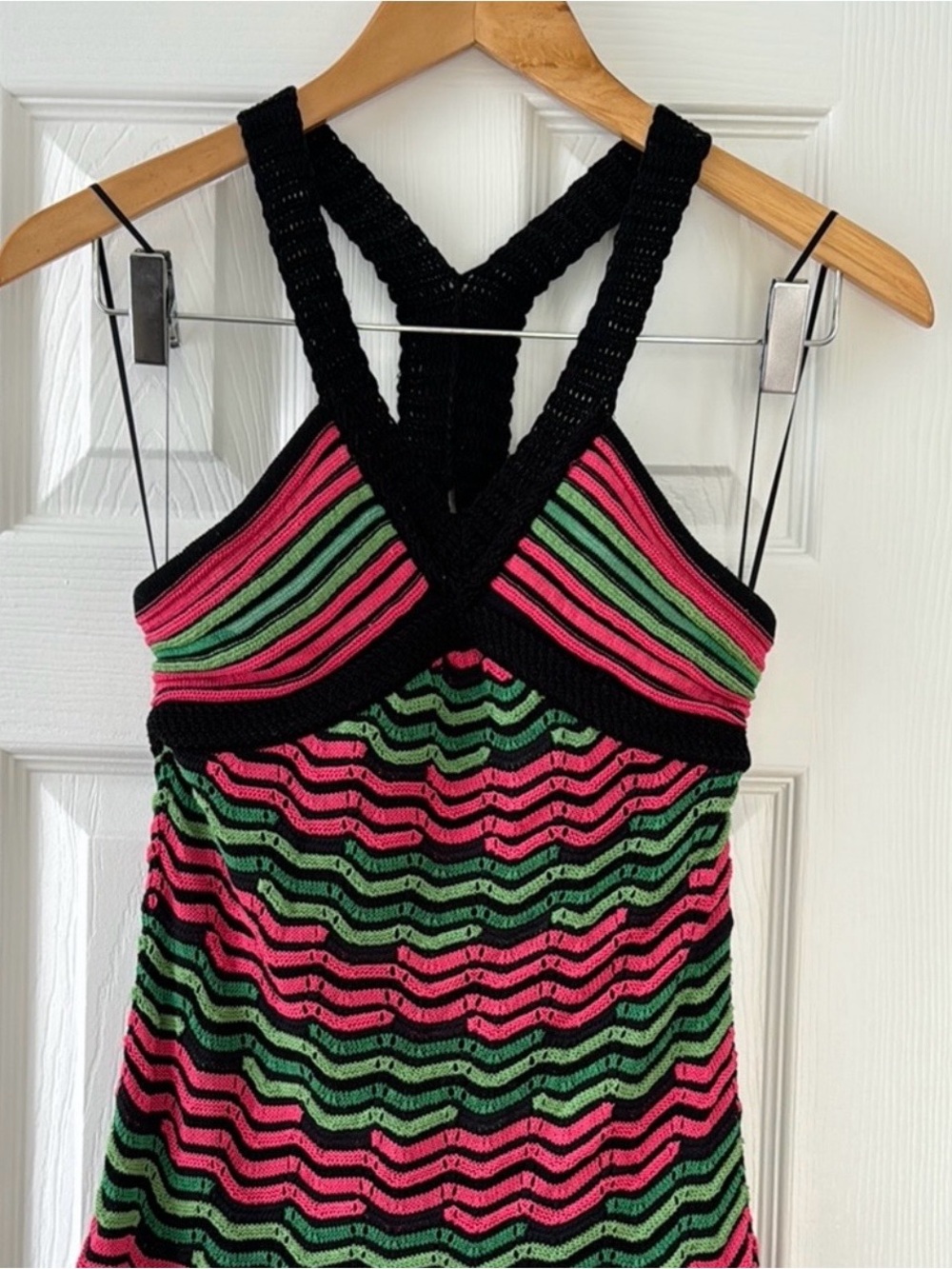 Missoni Black Pink Green Striped Crochet Midi Dress